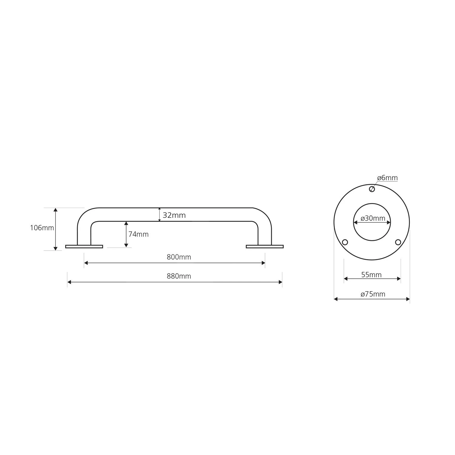 Sapho Badkamer Apparatuur - Handgreep, Lengte 800 Mm, Rvs XH514 - Image 2