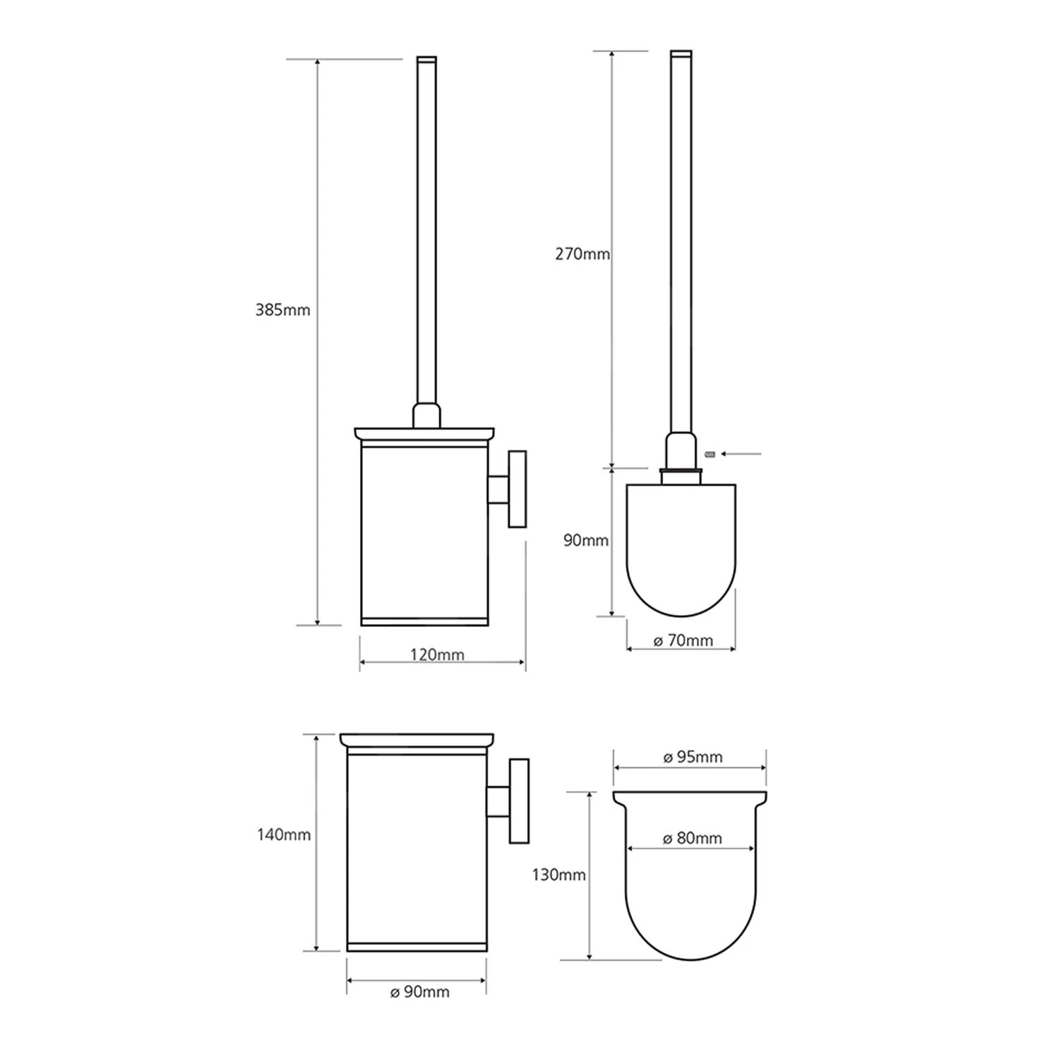 Sapho X-Round - Toiletborstelhouder Met Zwarte Borstel, Chroom XR305 - Image 2